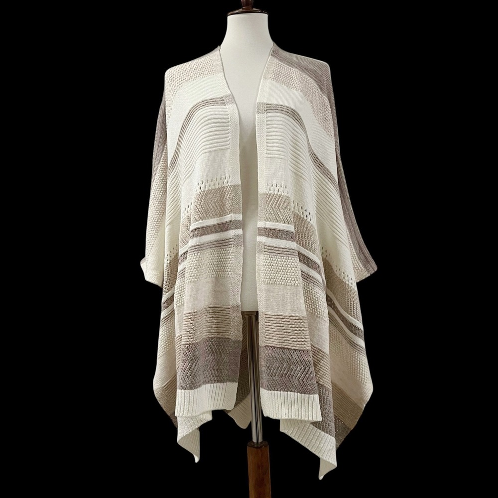 NWT White House Black Market Mixed Textured Knit Ruana Shawl Cardigan Size XS S
